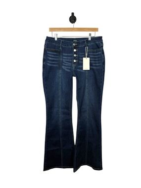 Flamingals Button Fly Flare Jeans Womens XL Dark Wash High Rise NWT